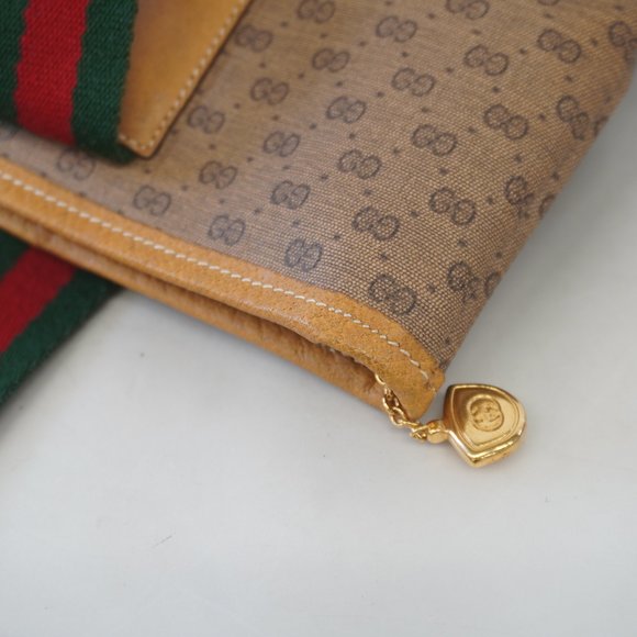 GUCCIAuth  Sherry Line 002 40 0694 Women's Coated Canvas Tote Bag Light Brown - Picture 8 of 10